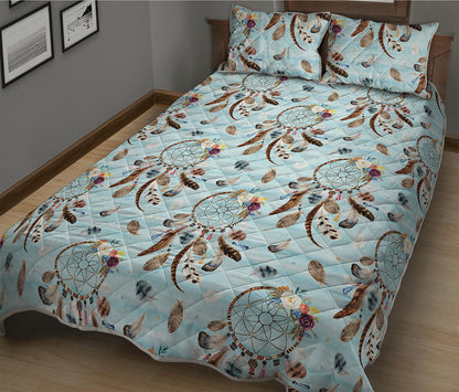 Blue Indian Dream Catcher Pattern Print Quilt Bed Set