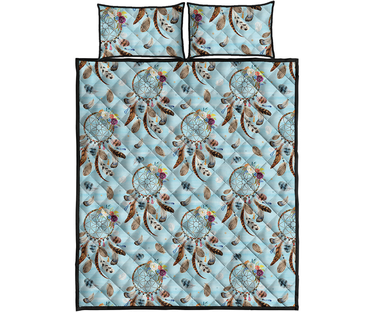 Blue Indian Dream Catcher Pattern Print Quilt Bed Set