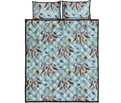 Blue Indian Dream Catcher Pattern Print Quilt Bed Set