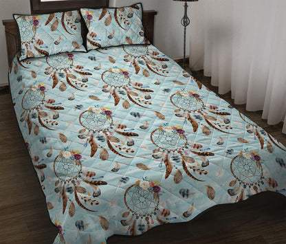 Blue Indian Dream Catcher Pattern Print Quilt Bed Set