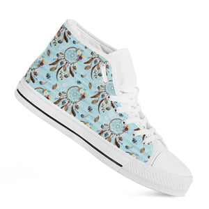 Blue Indian Dream Catcher Pattern Print White High Top Shoes