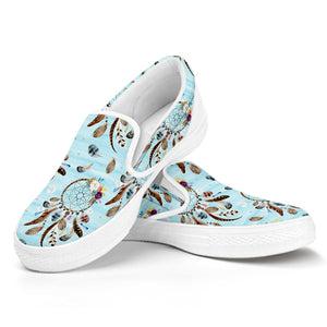 Blue Indian Dream Catcher Pattern Print White Slip On Shoes