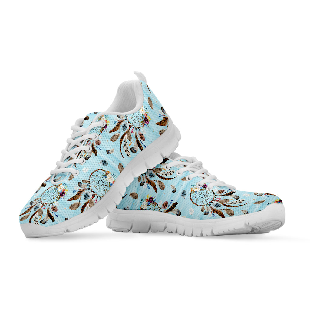 Blue Indian Dream Catcher Pattern Print White Sneakers