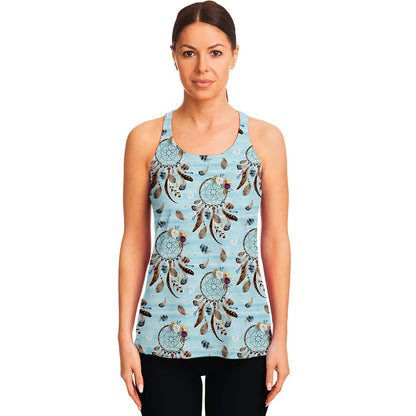 Blue Indian Dream Catcher Pattern Print Women's Racerback Tank Top
