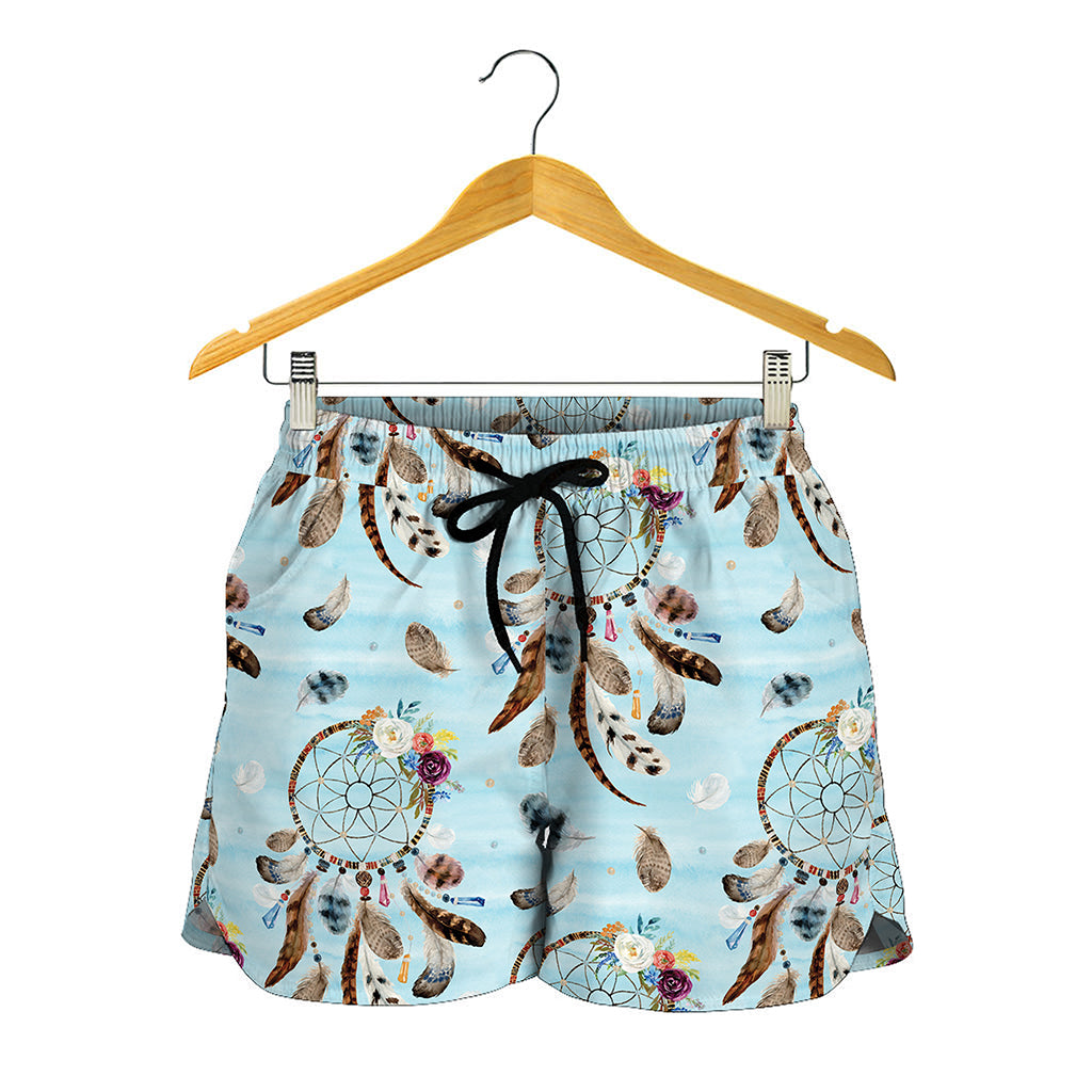 Blue Indian Dream Catcher Pattern Print Women's Shorts