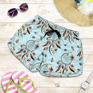 Blue Indian Dream Catcher Pattern Print Women's Shorts