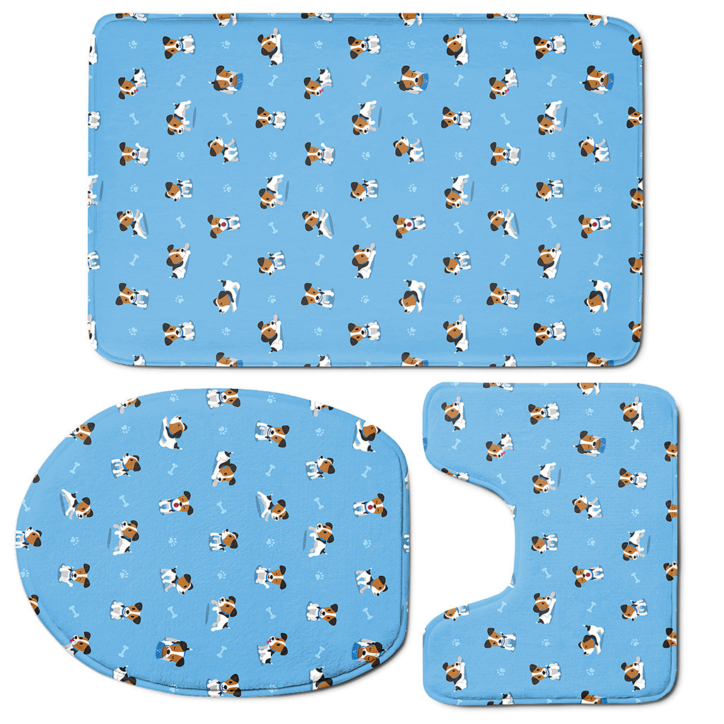 Blue Jack Russell Terrier Pattern Print 3 Piece Bath Mat Set