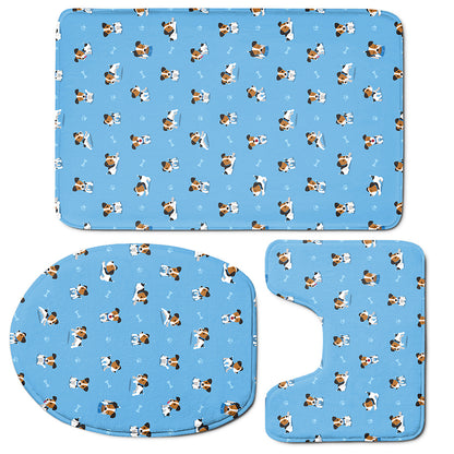 Blue Jack Russell Terrier Pattern Print 3 Piece Bath Mat Set