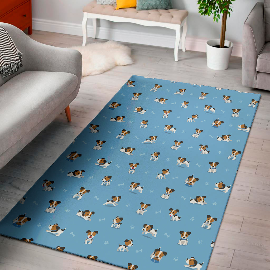 Blue Jack Russell Terrier Pattern Print Area Rug