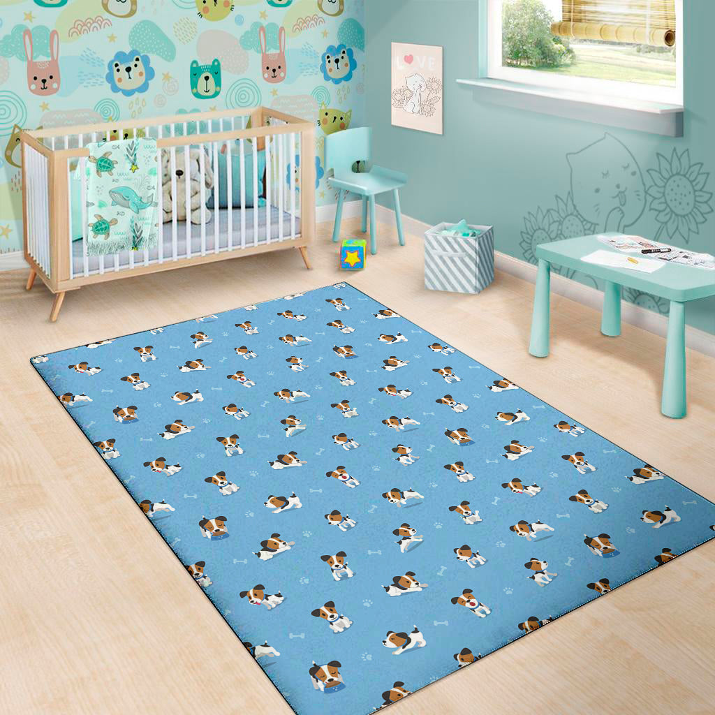 Blue Jack Russell Terrier Pattern Print Area Rug