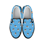 Blue Jack Russell Terrier Pattern Print Black Slip On Shoes