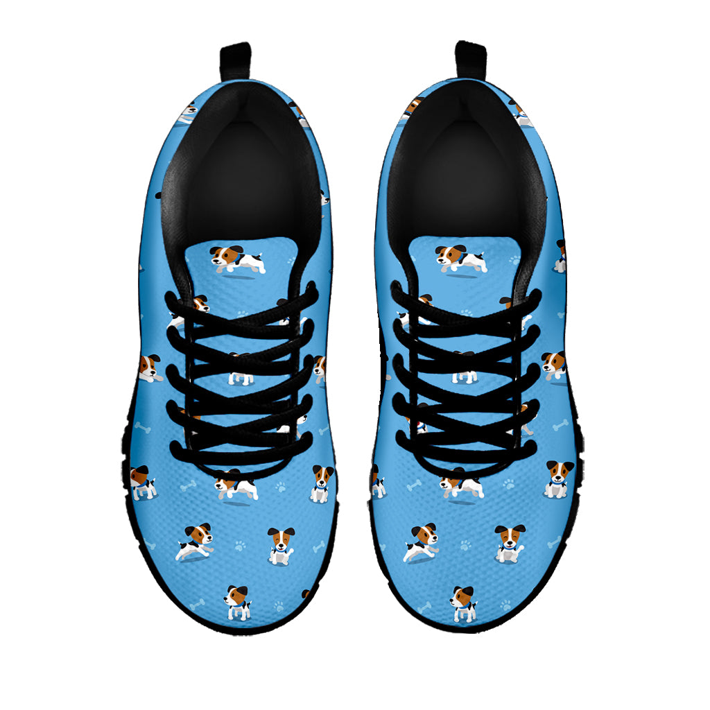 Blue Jack Russell Terrier Pattern Print Black Sneakers