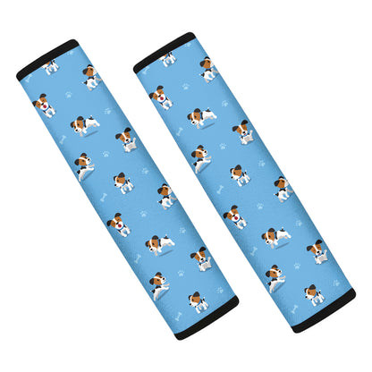 Blue Jack Russell Terrier Pattern Print Car Seat Belt Covers