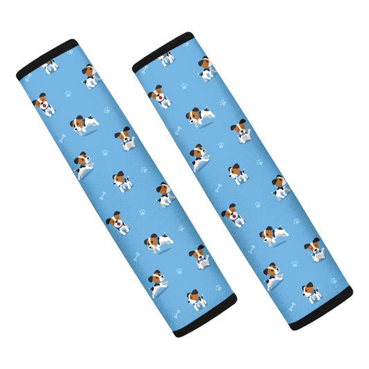 Blue Jack Russell Terrier Pattern Print Car Seat Belt Covers
