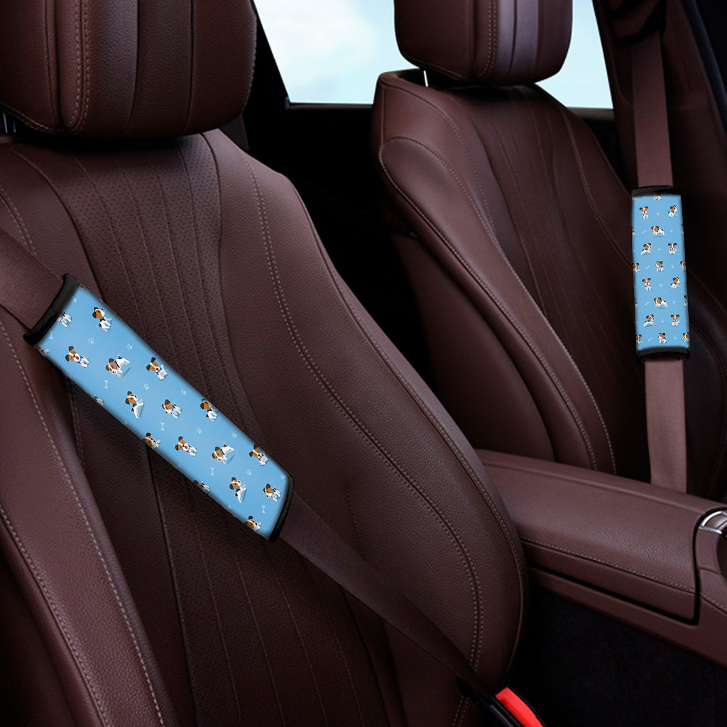 Blue Jack Russell Terrier Pattern Print Car Seat Belt Covers