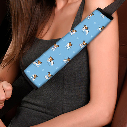 Blue Jack Russell Terrier Pattern Print Car Seat Belt Covers