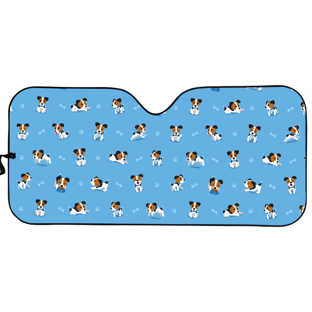 Blue Jack Russell Terrier Pattern Print Car Sun Shade