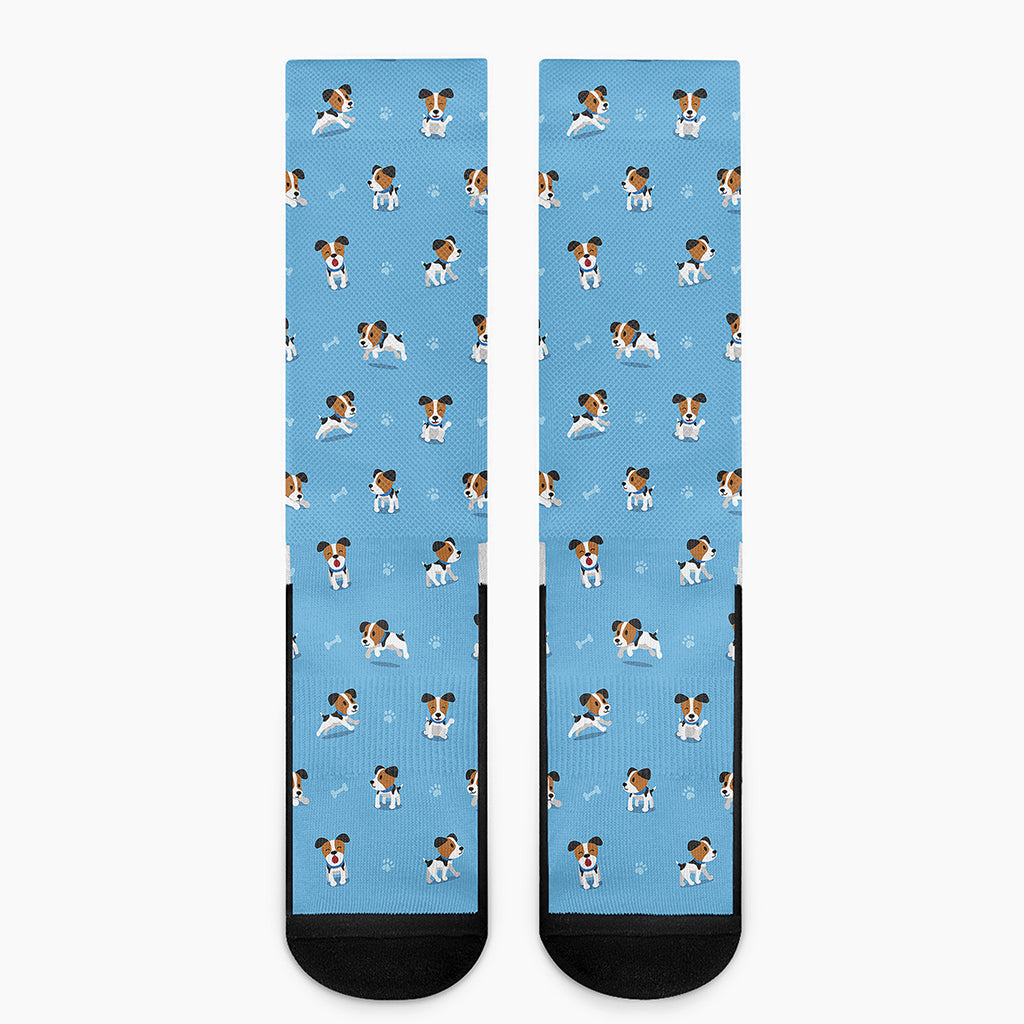 Blue Jack Russell Terrier Pattern Print Crew Socks