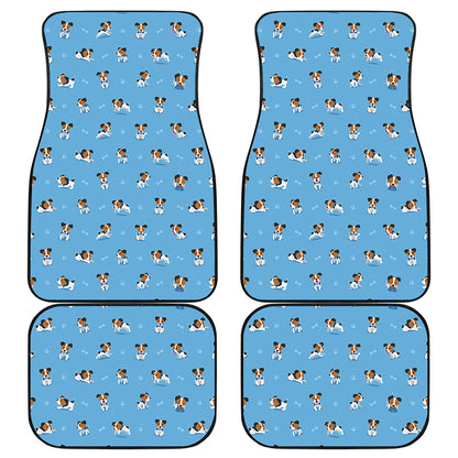Blue Jack Russell Terrier Pattern Print Front and Back Car Floor Mats