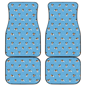 Blue Jack Russell Terrier Pattern Print Front and Back Car Floor Mats