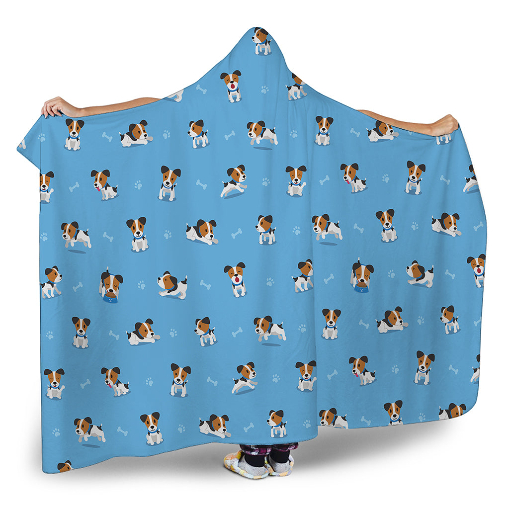 Blue Jack Russell Terrier Pattern Print Hooded Blanket