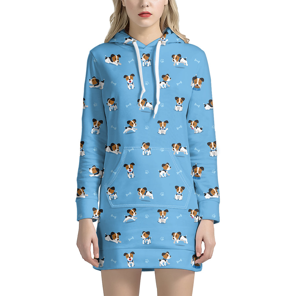 Blue Jack Russell Terrier Pattern Print Hoodie Dress