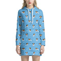Blue Jack Russell Terrier Pattern Print Pullover Hoodie Dress