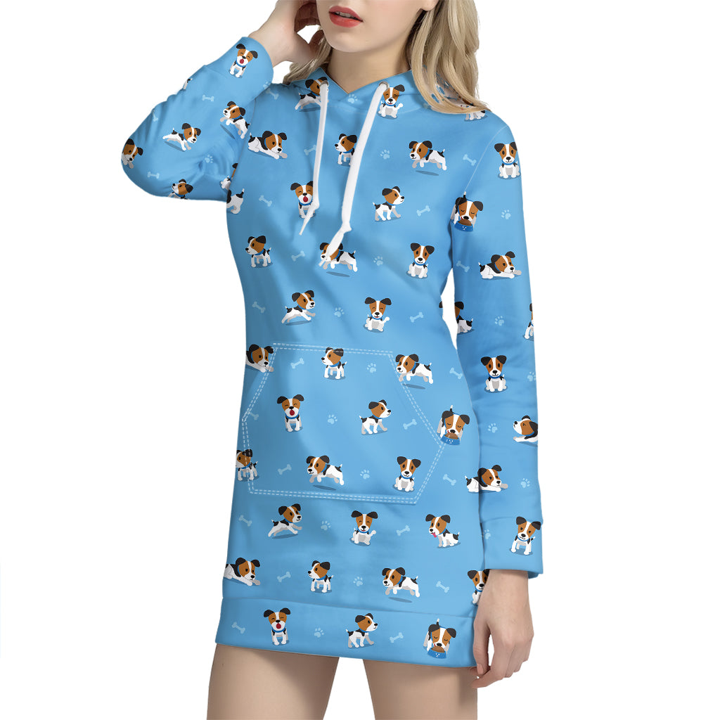 Blue Jack Russell Terrier Pattern Print Hoodie Dress