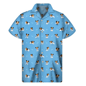 Blue Jack Russell Terrier Pattern Print Men's Short Sleeve Shirt