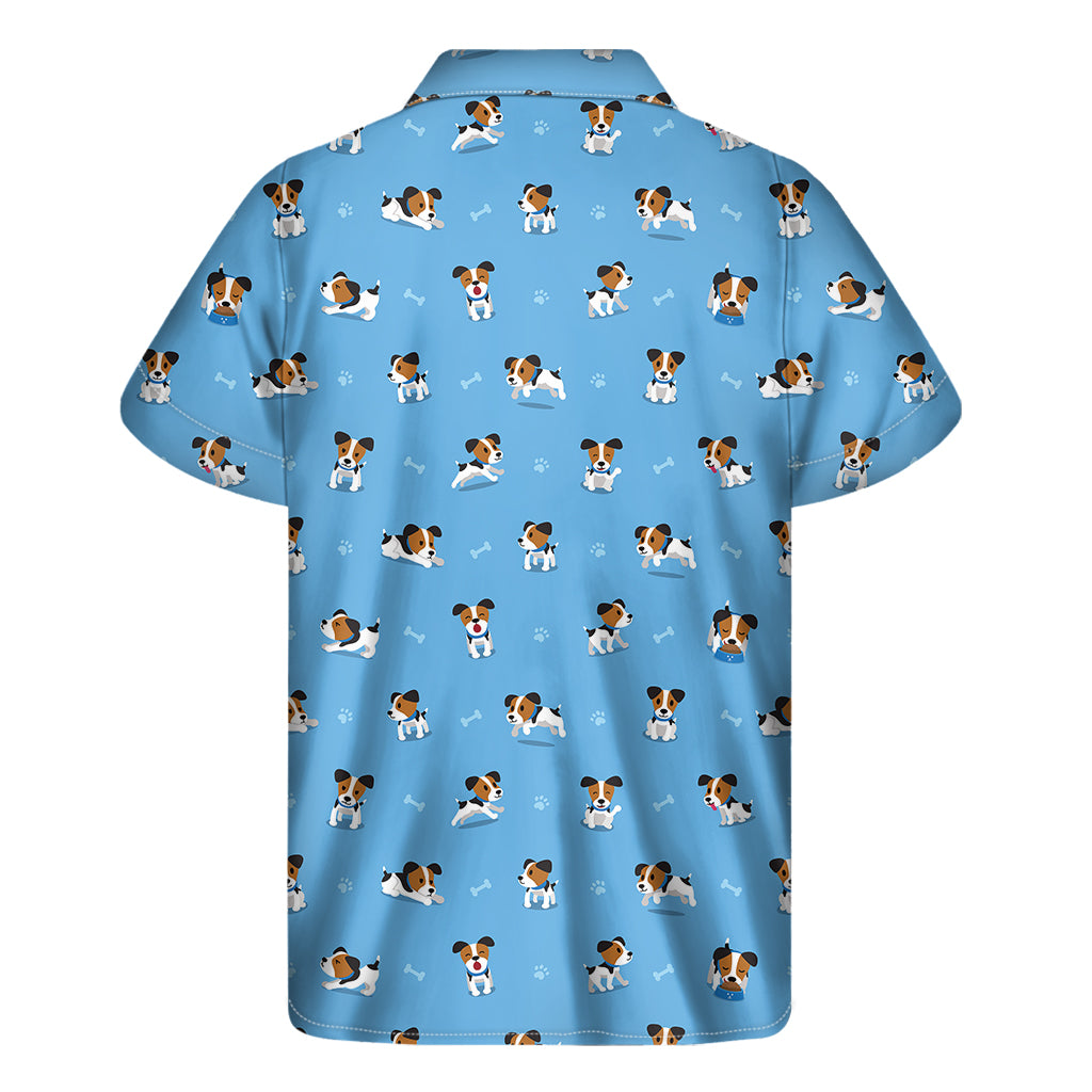 Blue Jack Russell Terrier Pattern Print Men's Short Sleeve Shirt