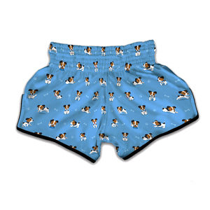 Blue Jack Russell Terrier Pattern Print Muay Thai Boxing Shorts