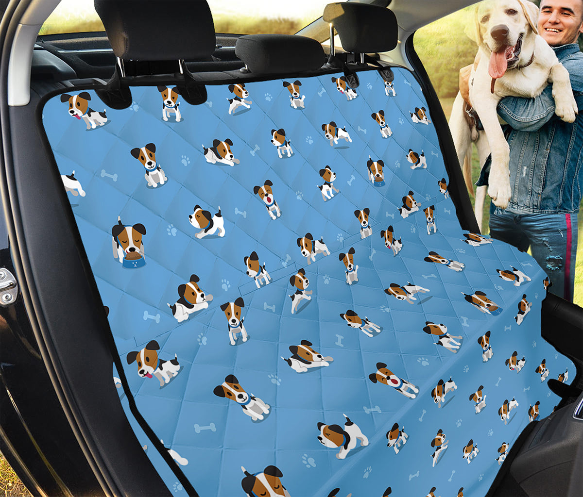 Blue Jack Russell Terrier Pattern Print Pet Car Back Seat Cover