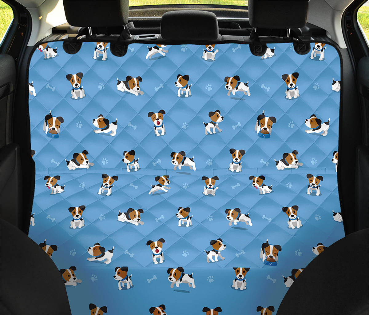 Blue Jack Russell Terrier Pattern Print Pet Car Back Seat Cover