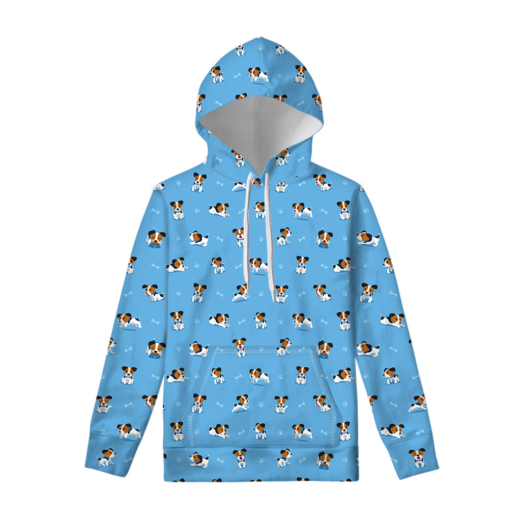 Blue Jack Russell Terrier Pattern Print Pullover Hoodie