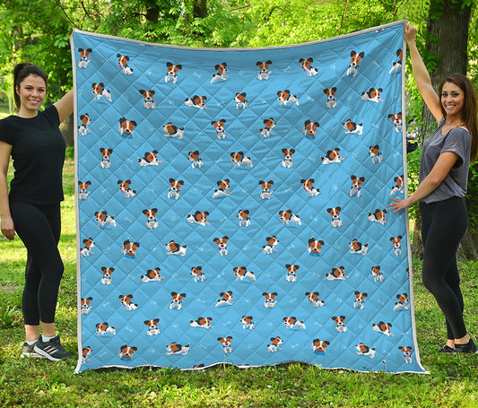 Blue Jack Russell Terrier Pattern Print Quilt