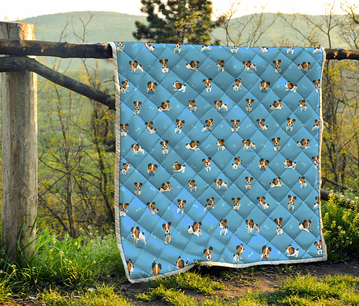 Blue Jack Russell Terrier Pattern Print Quilt