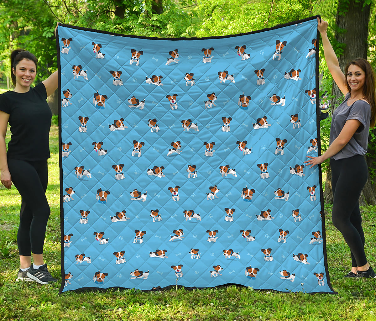 Blue Jack Russell Terrier Pattern Print Quilt