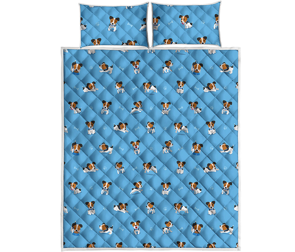 Blue Jack Russell Terrier Pattern Print Quilt Bed Set