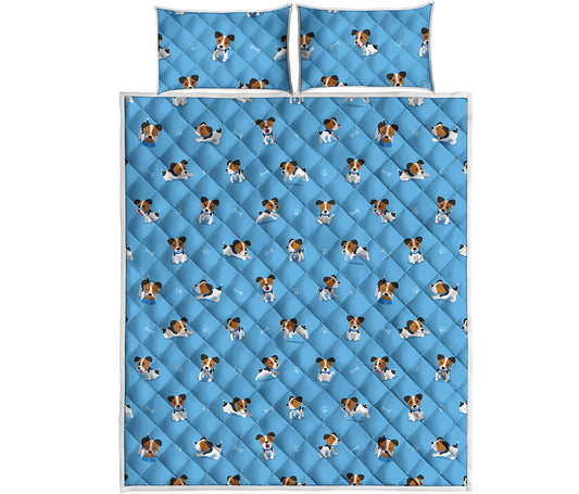Blue Jack Russell Terrier Pattern Print Quilt Bed Set