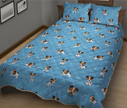 Blue Jack Russell Terrier Pattern Print Quilt Bed Set