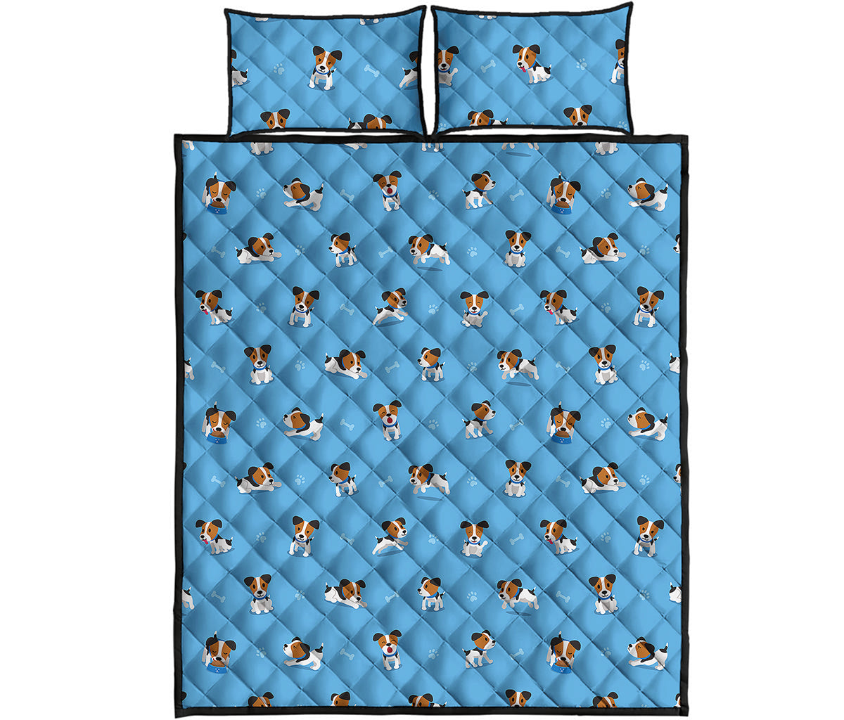 Blue Jack Russell Terrier Pattern Print Quilt Bed Set