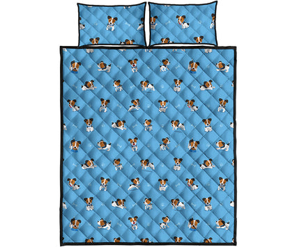Blue Jack Russell Terrier Pattern Print Quilt Bed Set