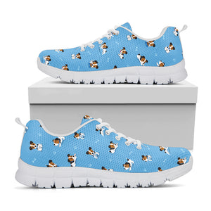 Blue Jack Russell Terrier Pattern Print White Sneakers