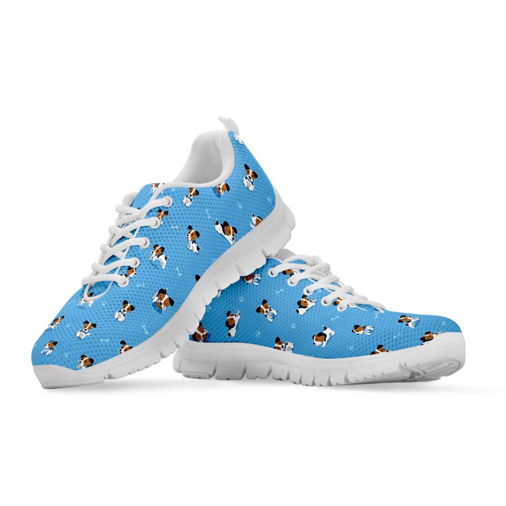 Blue Jack Russell Terrier Pattern Print White Sneakers