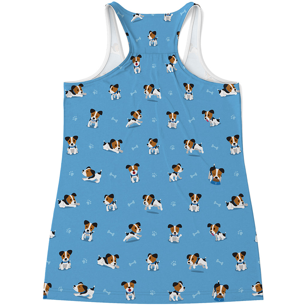 Blue Jack Russell Terrier Pattern Print Women's Racerback Tank Top