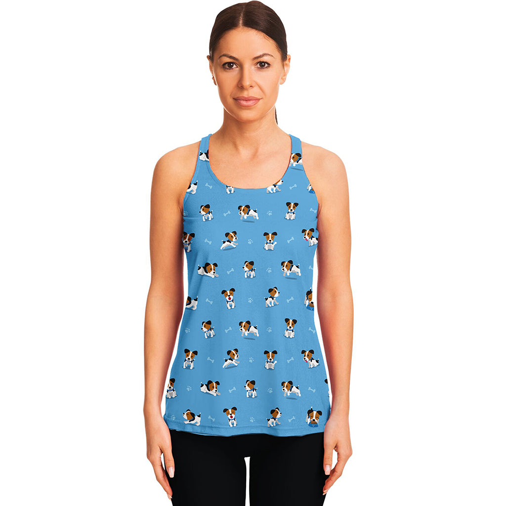 Blue Jack Russell Terrier Pattern Print Women's Racerback Tank Top