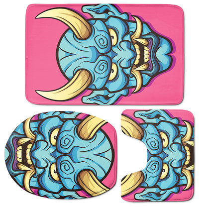 Blue Japanese Demon Print 3 Piece Bath Mat Set