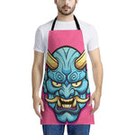 Blue Japanese Demon Print Apron