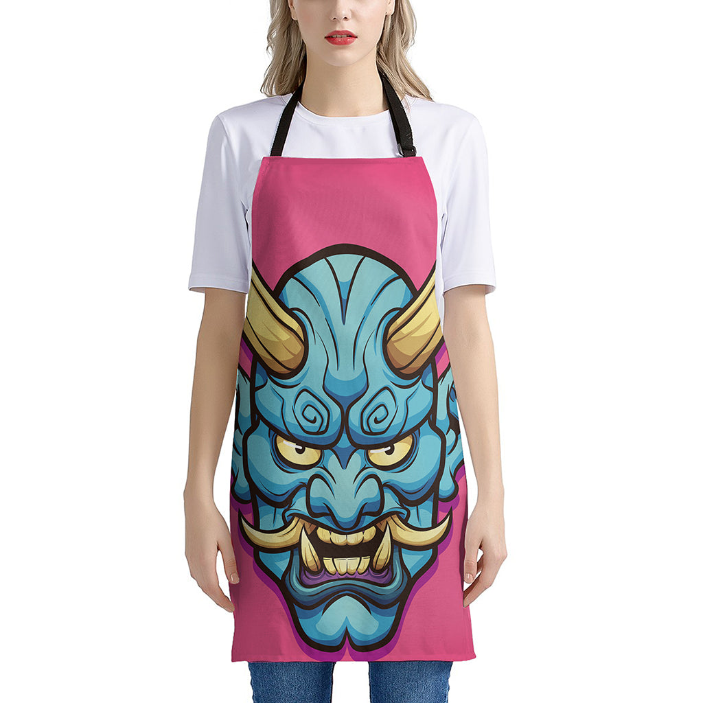 Blue Japanese Demon Print Apron