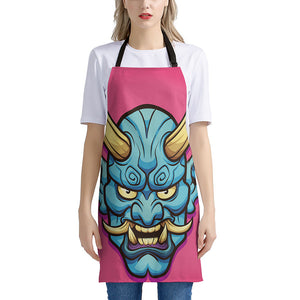 Blue Japanese Demon Print Apron